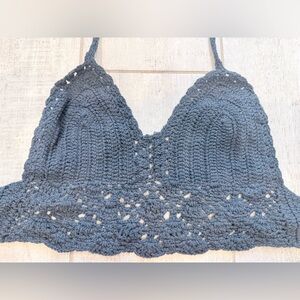 Gray Blue Crochet Halter Top